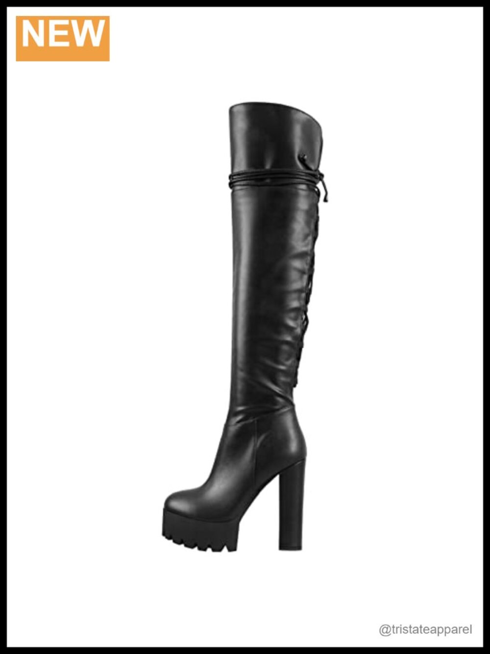 Women's Over Knee Platform Boots PU Leather Block Heel Lace Up Fall Boots
